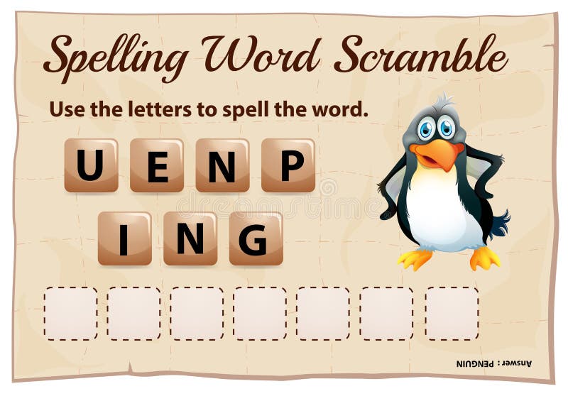 Spelling word scramble game with penguin royalty free illustration Spelling word scramble game with penguin royalty free illustration