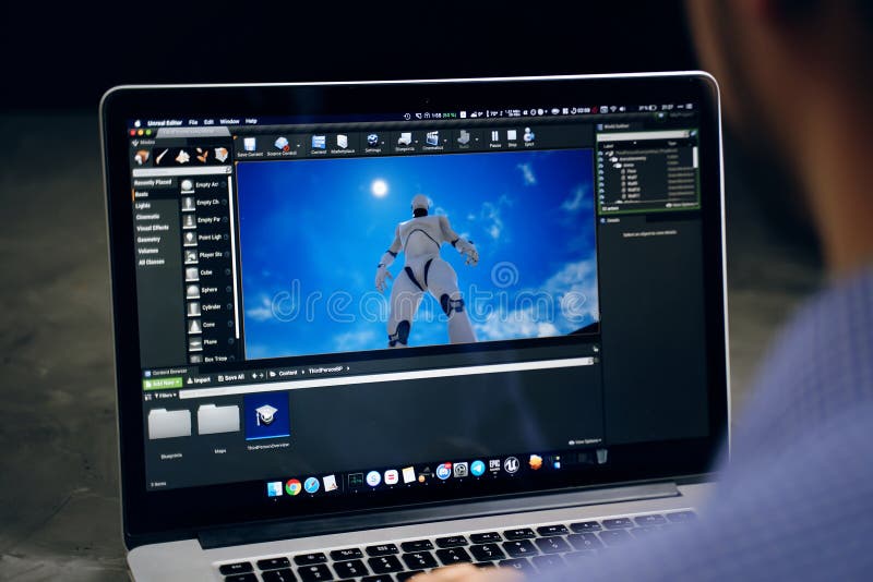 Game developer creating on main screen of unreal engine software on apple macbook macOS operation system. Bishkek, Kyrgyzstan - March 14, 2020. Game developer creating on main screen of unreal engine software on apple macbook macOS operation system. Bishkek, Kyrgyzstan - March 14, 2020.