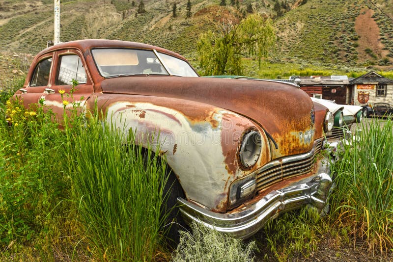 Spencesbrug, BC, oldtimer auto stock afbeelding Spencesbrug, BC, oldtimer auto stock afbeelding