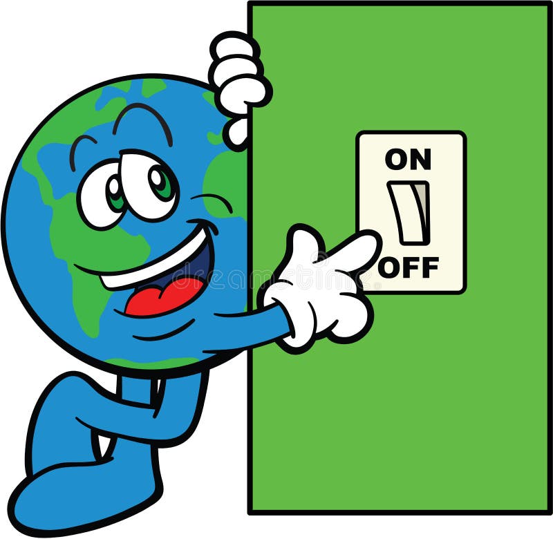 Vector illustration of a planet earth cartoon switching off lights. Vector illustration of a planet earth cartoon switching off lights.