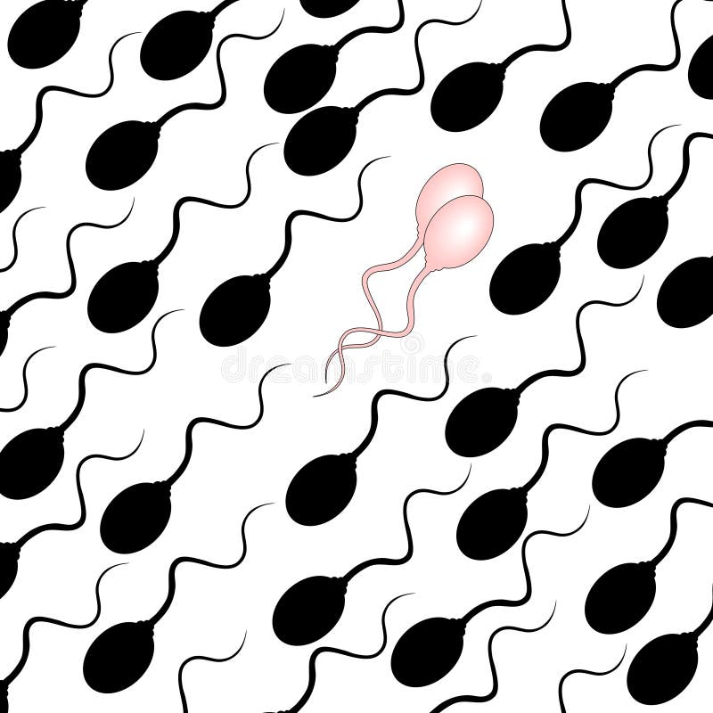 Editable vector illustration of pink sperm swimming against the tide. Editable vector illustration of pink sperm swimming against the tide