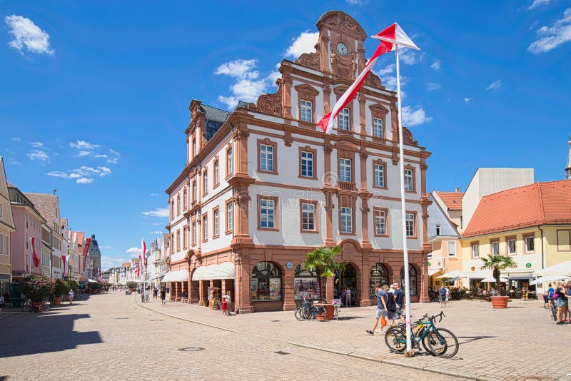 Speyer, Rhineland-Palatinate, Germany - 02 July 2022: The old mint is a imposing Baroque building in the Maximilianstrasse. royalty free stock image Speyer, Rhineland-Palatinate, Germany - 02 July 2022: The old mint is a imposing Baroque building in the Maximilianstrasse. royalty free stock image