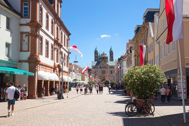 Speyer, Rhineland-Palatinate, Germany - 02 July 2022: View from the Maximilianstrasse to the Speyer Cathedral. stock photos Speyer, Rhineland-Palatinate, Germany - 02 July 2022: View from the Maximilianstrasse to the Speyer Cathedral. stock photos