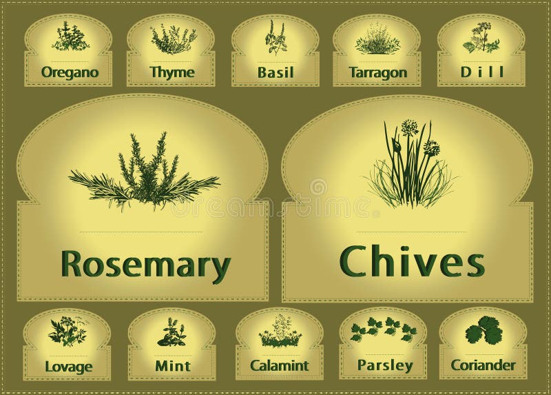 Spezia delle erbe dei contrassegni royalty illustrazione gratis Spezia delle erbe dei contrassegni royalty illustrazione gratis