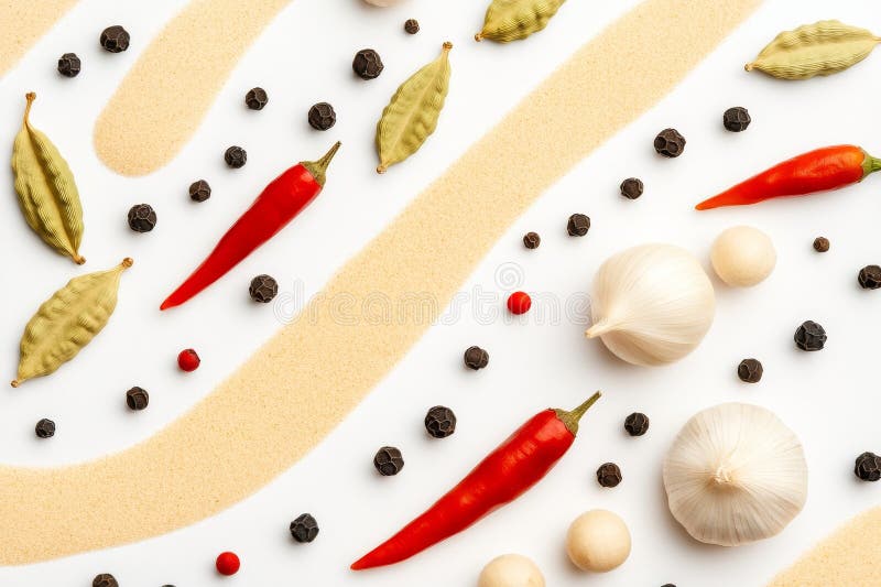 Spezie aromatiche Medley Una culinaria di peperoncino dolce vivace spezie profumano garofani e spezie assortite creano un'immagine royalty illustrazione gratis