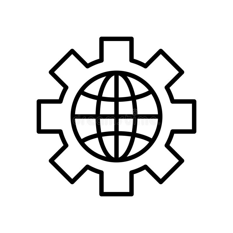 Sphere browser with gear line style icon stock illustration