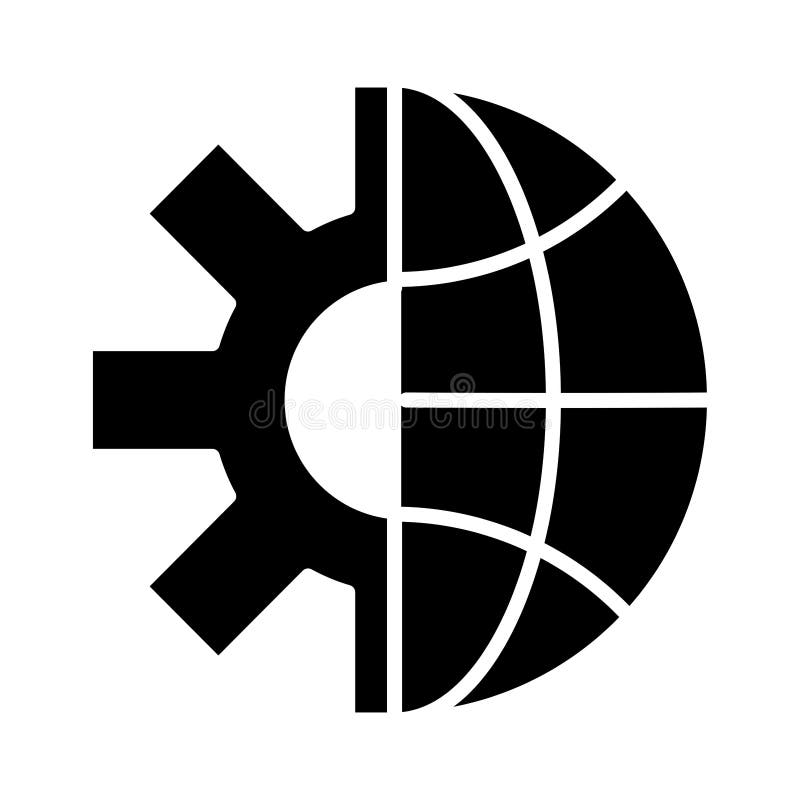 Sphere browser with gear settings machine silhouette style icon vector illustration