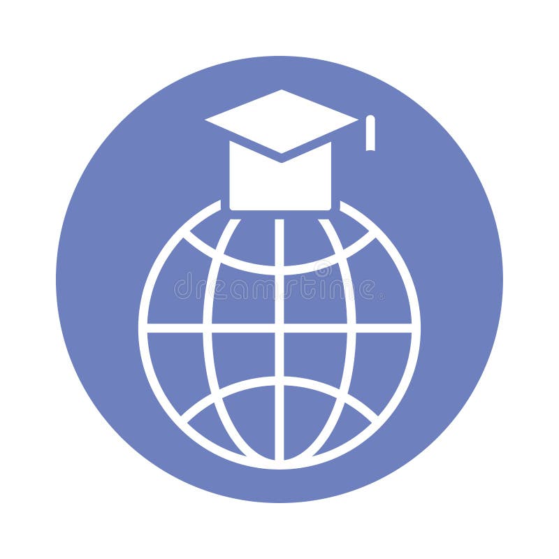 Sphere browser with hat graduation block style icon royalty free illustration