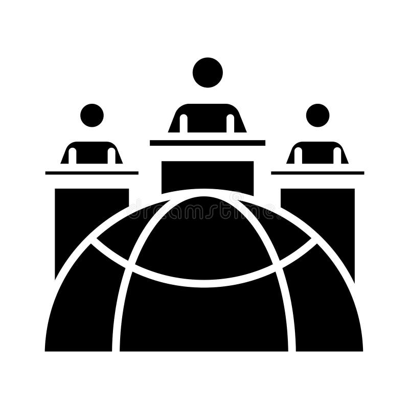 Sphere browser with people around in speech stages silhouette style icon royalty free illustration