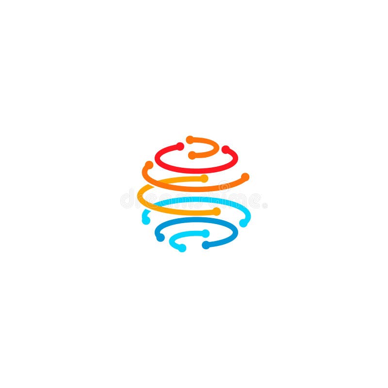 Sphere from colorful lines with points in the nodes, forming planet earth shape. Communication globe network technology royalty free illustration