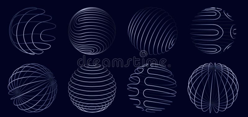 Sphere 3d wireframe lines. Abstract glowing digital globe designs with geometric curved line patterns, global networks stock illustration