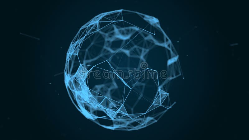 Sphere, globe and space in the form of a plexus. Abstract geometric background with moving lines, dots and triangles vector illustration