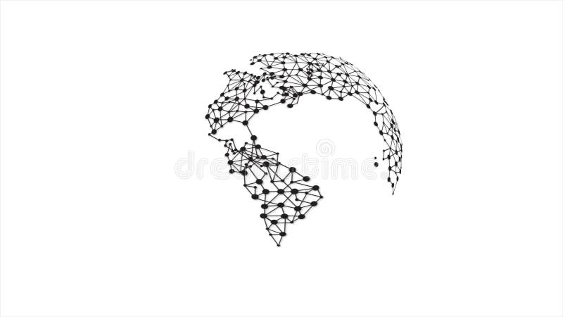 Sphere, globe and space in the form of a plexus. Abstract geometric background with moving lines, dots and triangles stock illustration