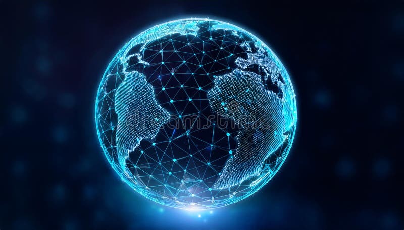 Sphere made of neon dots. Global network connection. Digital atom. Globe Grid. Worldwide communication. Futuristic earth globe. stock photos