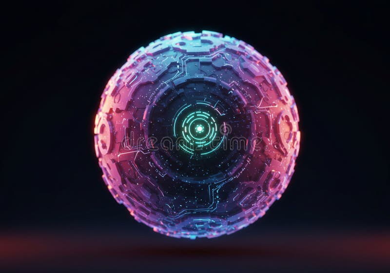 A spherical digital artwork showcasing a futuristic, transparent orb featuring intricate stock illustration