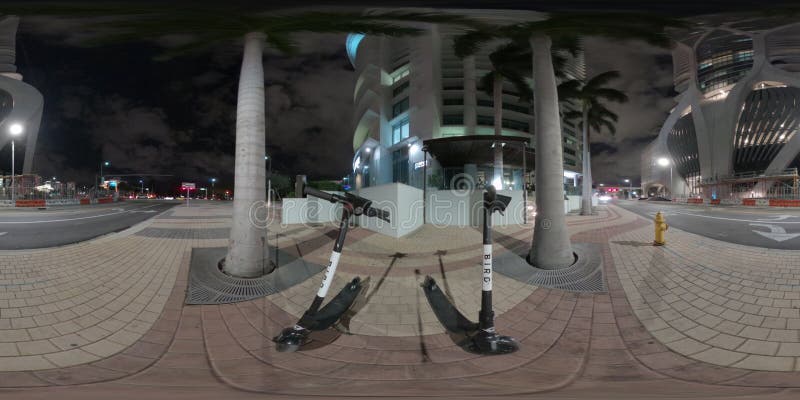 360 Spherical Night Miami Photo Bird Rental Scooters Editorial Stock