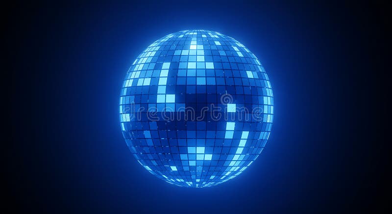 A spherical object composed of illuminated blue squares, resembling a digital or vector illustration