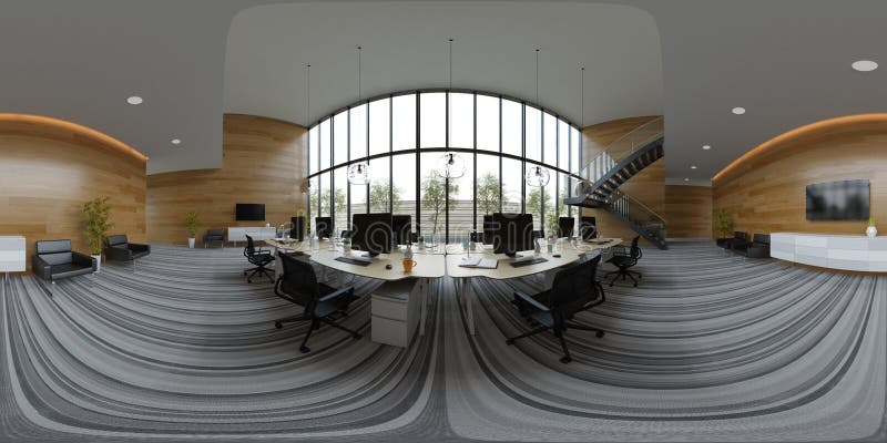 Spherical 360 panorama projection Interior open space office 3D illustration royalty free illustration