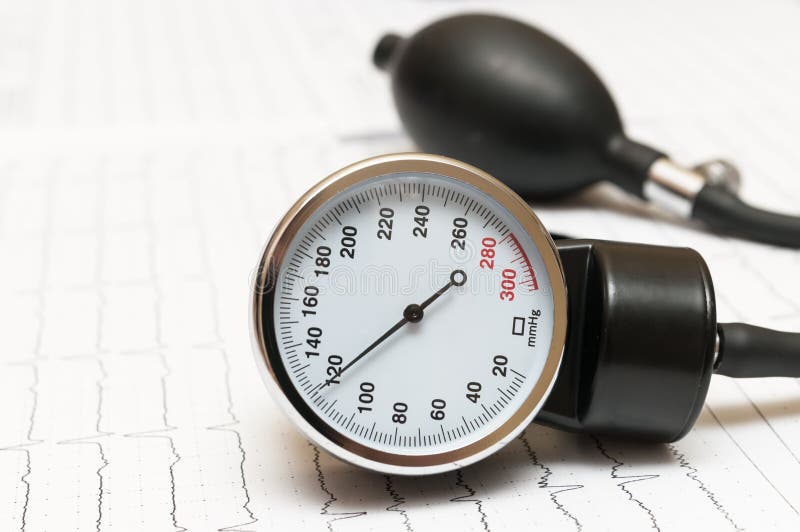 Sphygmomanometer na kardiogramie fotografia stock Sphygmomanometer na kardiogramie fotografia stock