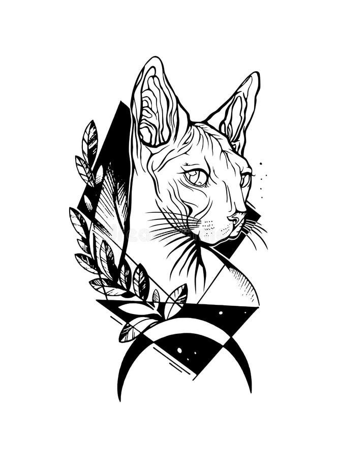 Neo Traditional Cat Portrait Tattoo by Krish Trece