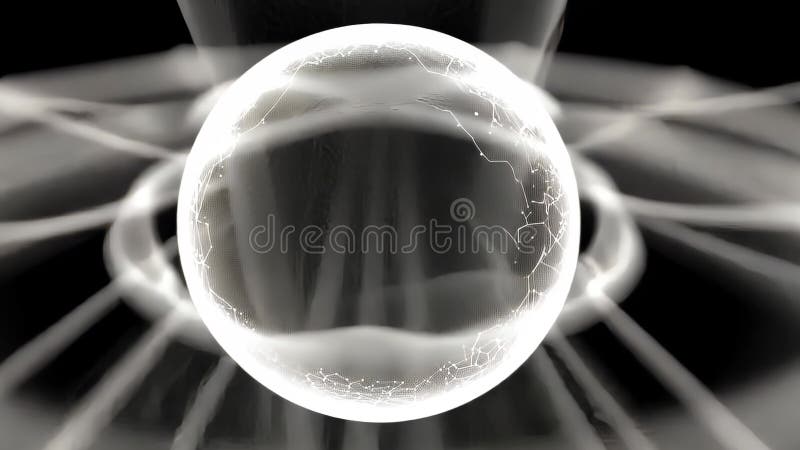 Sphère abstraite formée par des connexions neuronales brillantes et des fils numériques fins flottant dans l'espace noir illustration stock