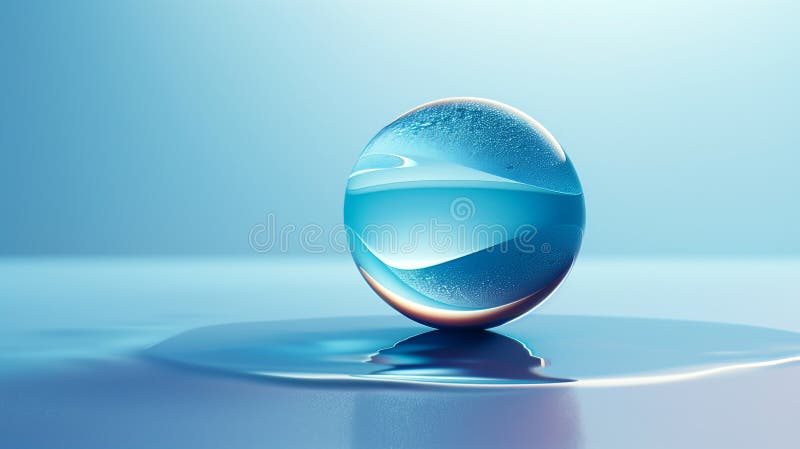 Sphère de verre bleu sur la surface réfléchissante illustration de vecteur