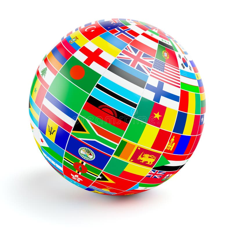 sphère du globe 3d avec des drapeaux du monde sur le blanc illustration stock sphère du globe 3d avec des drapeaux du monde sur le blanc illustration stock
