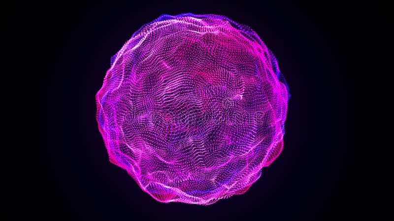 Sphère incandescente abstraite, fond généré par ordinateur La forme des particules multicolore onduleuse néon De rendu 3d illustration stock