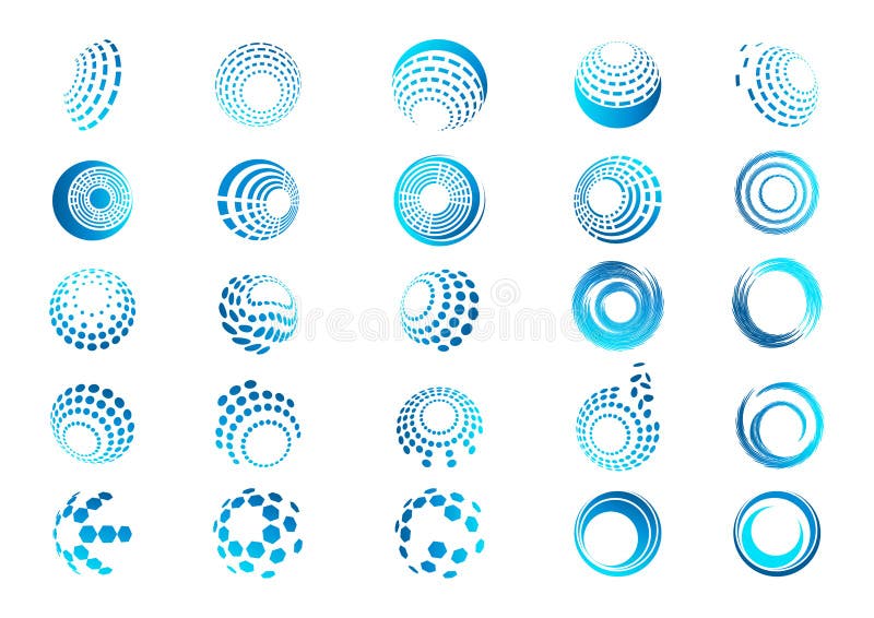 Sphère, logo, globe, vague, cercle, rond, technologogy, ensemble d'icône de conception de symbole du monde