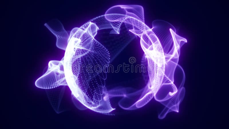 Sphère numérique violette brillante abstraite formée à partir d'ondes de particules délicates futuriste et dynamique visualisation illustration de vecteur