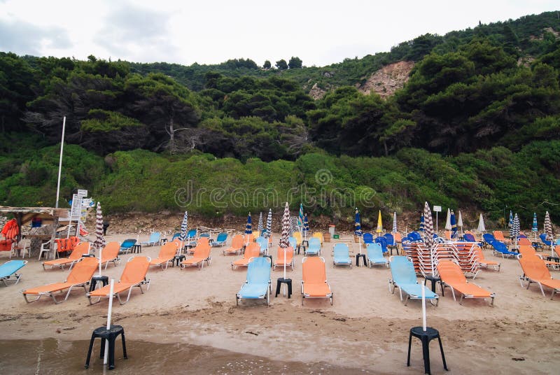 Corfu Island, Greece - June 4, 2008: Ionian Sea beach near Sinarades village on Corfu Island, Greece. Corfu Island, Greece - June 4, 2008: Ionian Sea beach near Sinarades village on Corfu Island, Greece