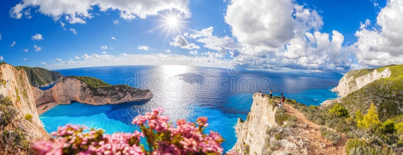 Spiaggia di Navagio con il naufragio ed i fiori sull'isola di Zacinto in Grecia