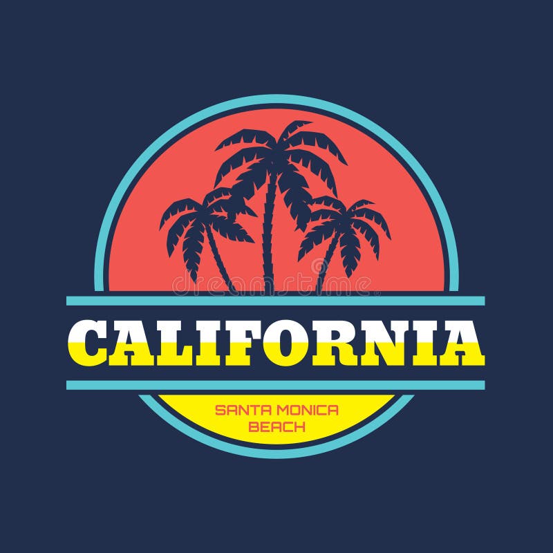 Spiaggia di Santa Monica - di California - concetto dell'illustrazione di vettore nello stile grafico d'annata per la maglietta e Spiaggia di Santa Monica - di California - concetto dell'illustrazione di vettore nello stile grafico d'annata per la maglietta e