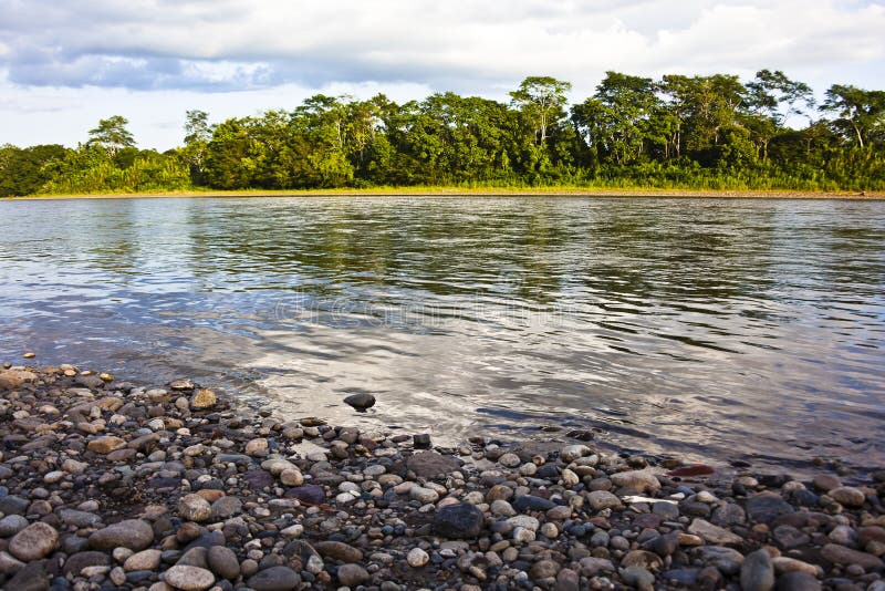 Spiaggia rocciosa sul fiume di Napo fotografia stock Spiaggia rocciosa sul fiume di Napo fotografia stock