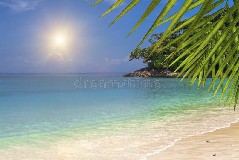 Spiaggia tropicale su un'isola disabitata Fondo immagine stock libera da diritti