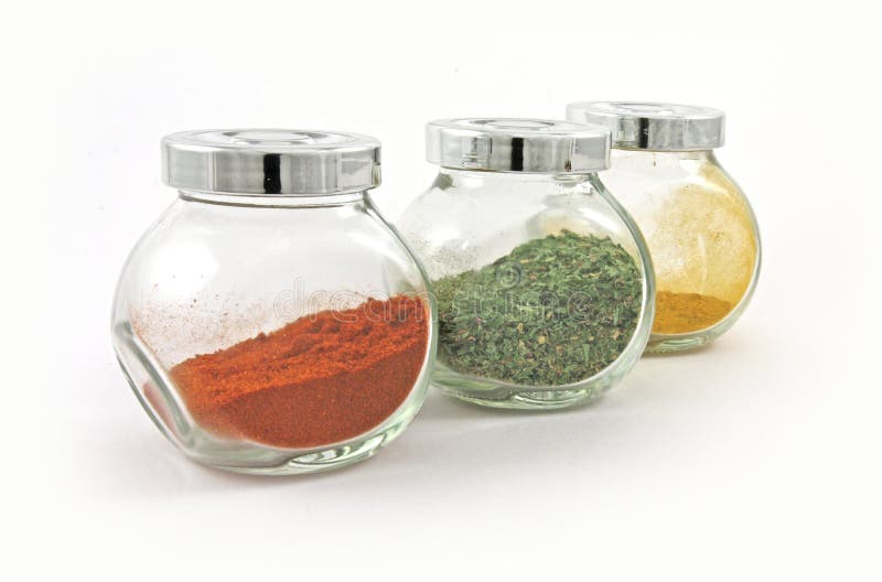 Spice jars in a row