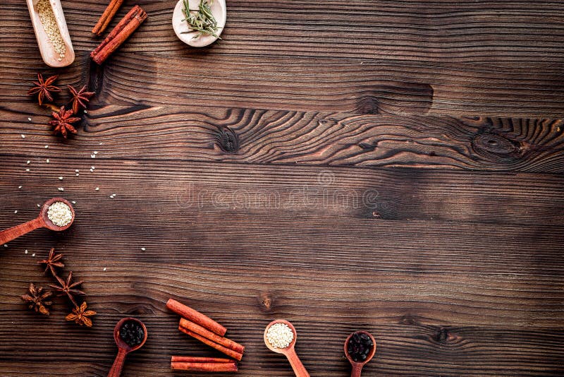 Spices, Cinnamon and Herbs on Wooden Kitchen Table Background Top View Mock  Up Stock Photo - Image of background, cinnamon: 176814720