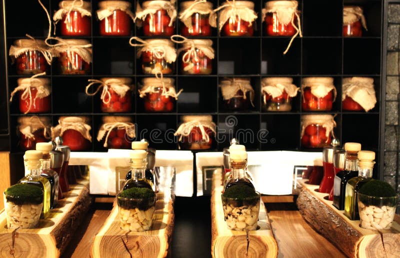 Spices and Condiments on a Restaurant Table Stock Photo Image of