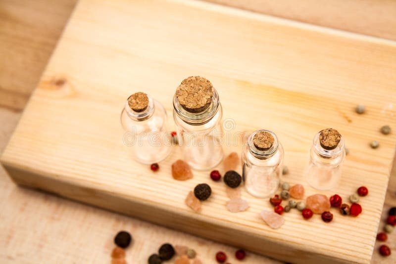 Spices and Empty, Small Glass Bottles Stock Photo Image of kitchen