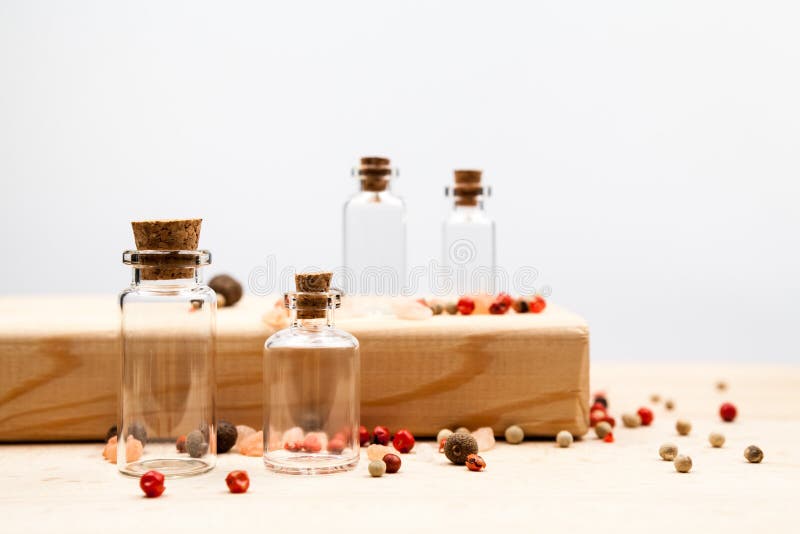 Spices and Empty, Small Glass Bottles Stock Image Image of kitchen