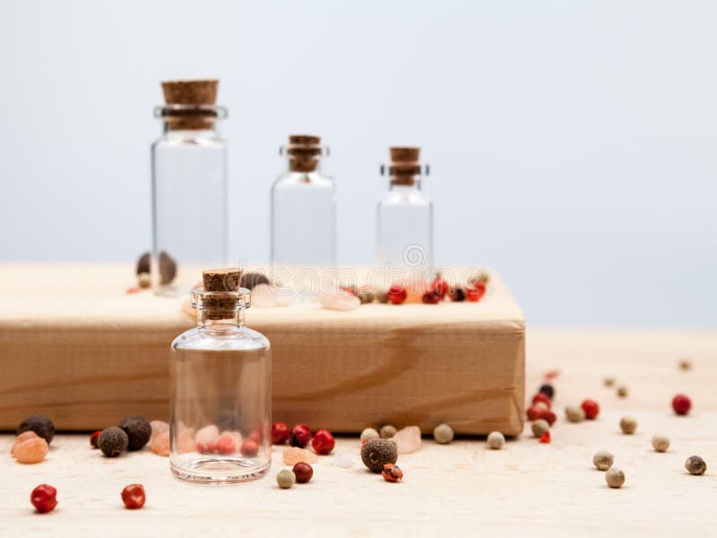Spices and Empty, Small Glass Bottles Stock Photo Image of glassware