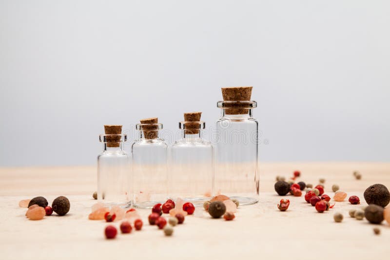Spices and Empty, Small Glass Bottles Stock Image Image of equipment
