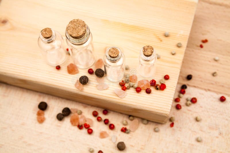 Spices and Empty, Small Glass Bottles Stock Image Image of natural