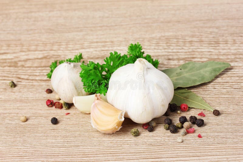 Spices, garlic and parsley stock image. Image of flavor 20491419