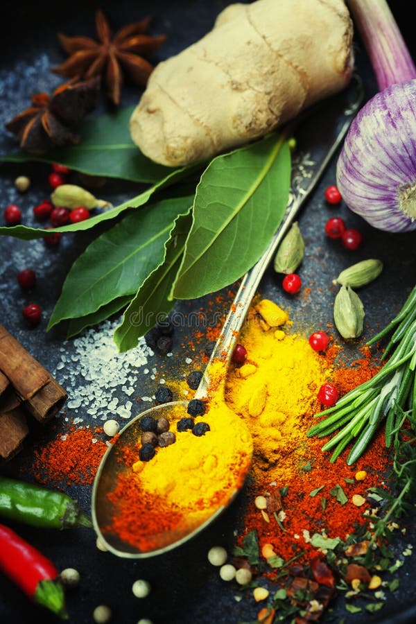 Various herbs and spices stock photo. Image of ground 94328550
