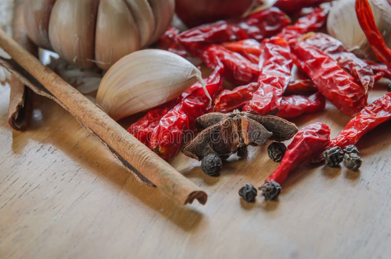 Spices Ingredients for Cooking on Table Stock Photo Image of wood