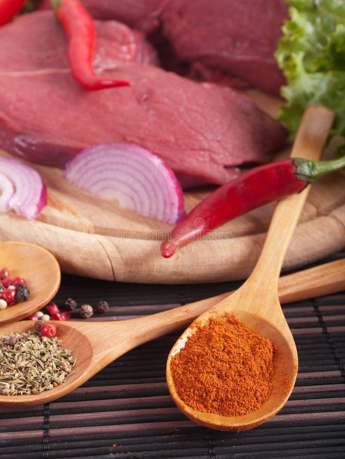 Spices and meat stock image. Image of pepper, garlic 36022331
