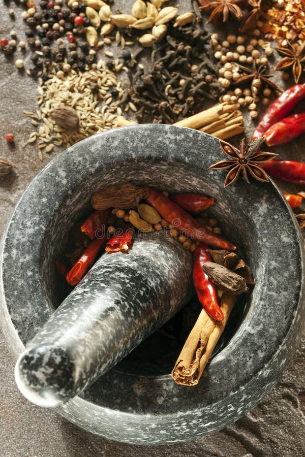 Spices with Mortar and Pestle royalty free stock image Spices with Mortar and Pestle royalty free stock image
