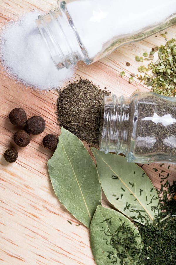 Spices on wooden background