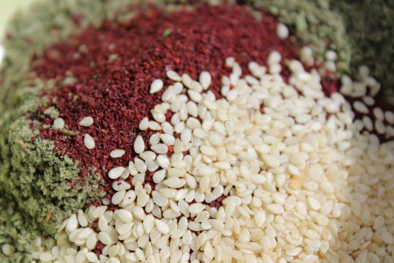 Spices of Za`atar, Sumac and Sesame Seeds Stock Image Image of zatar